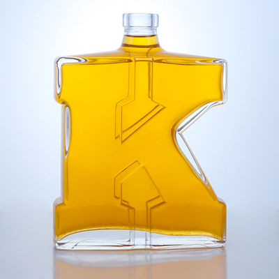 750 ml bouteille de verre de flint clair en forme unique pour le gin, le rhum, le champagne, le cognac et le whisky
