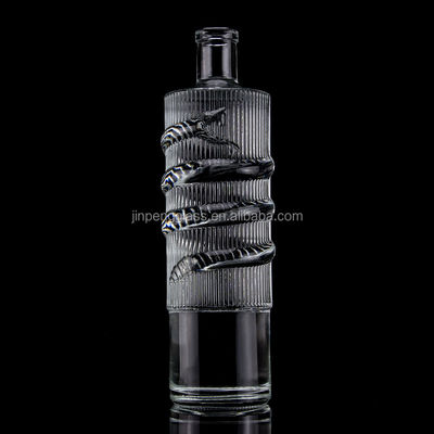 Bouteille en verre en relief de luxe 750 ml 1000 ml Gin clair à la chaux Rum Champagne Tequila Bouteille de whisky au liège