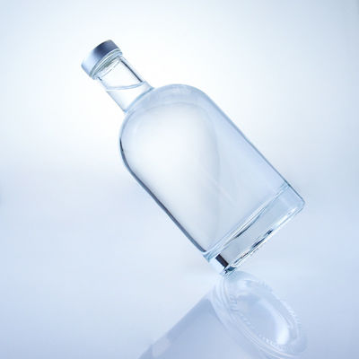 Bouteille de verre ronde 375 ml Bouteille vide claire pour les spiritueux avec traitement de surface à l' acide
