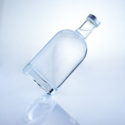 Bouteille de verre ronde 375 ml Bouteille vide claire pour les spiritueux avec traitement de surface à l' acide