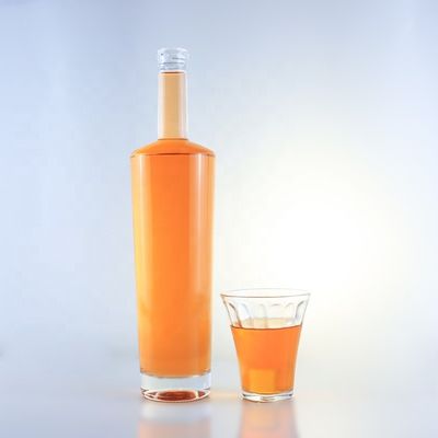 750 ml bouteille en verre de flint à col long avec bouchon et traitement de la surface par écorchure acide