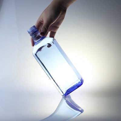 Acid Etch Conception personnalisée Carré 750 ml Bouteilles en verre bleu pour vodka Whisky unique