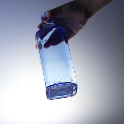 Acid Etch Conception personnalisée Carré 750 ml Bouteilles en verre bleu pour vodka Whisky unique