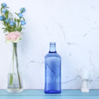 Acid Etch Conception personnalisée Carré 750 ml Bouteilles en verre bleu pour vodka Whisky unique