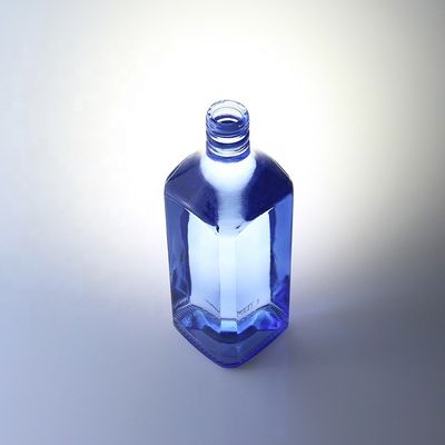 Acid Etch Conception personnalisée Carré 750 ml Bouteilles en verre bleu pour vodka Whisky unique