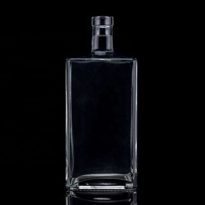 Impression par écran Bouteille en verre transparent de 1000 ml pour la vodka en forme carrée avec bouchon à vis
