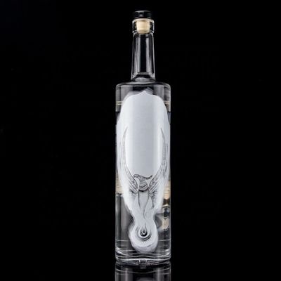 Bouteille de vodka en verre 750 ml 500 ml à imprimer à la décoloration avec conception glacée et matériau de base