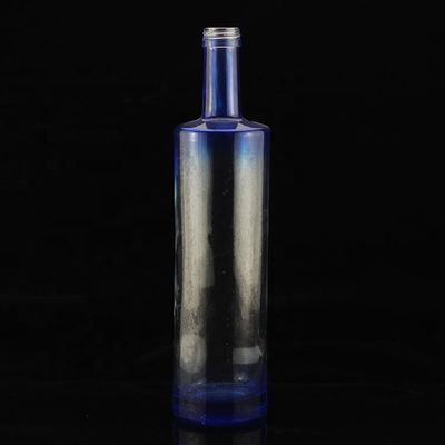 Fabrication à la sérigraphie de luxe Bouteille de vodka bleue de forme ronde pour l'industrie de l'alcool et du gin