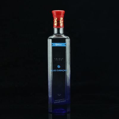 Fabrication à la sérigraphie de luxe Bouteille de vodka bleue de forme ronde pour l'industrie de l'alcool et du gin
