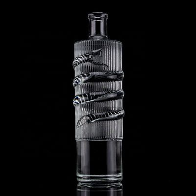 Logo personnalisé Bouteille de verre à dessin de serpent émoussé 750 ml pour bouteille de vodka