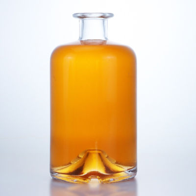Collier en verre 750 ml Cou court Ronde en forme vide Clair Gin à la chaux Rum Champagne Spiritueux Bouteille à liqueur avec liège
