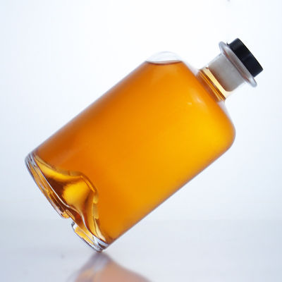 Collier en verre 750 ml Cou court Ronde en forme vide Clair Gin à la chaux Rum Champagne Spiritueux Bouteille à liqueur avec liège