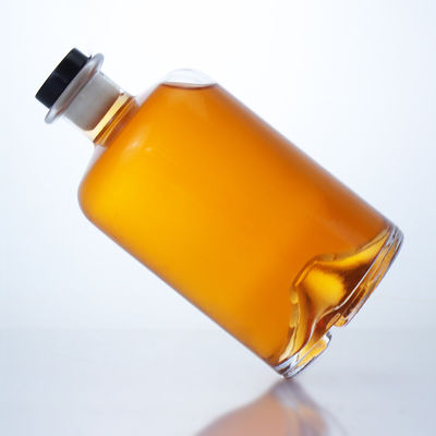 Collier en verre 750 ml Cou court Ronde en forme vide Clair Gin à la chaux Rum Champagne Spiritueux Bouteille à liqueur avec liège