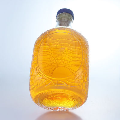 Forme ronde unique en relief de qualité alimentaire rhum vodka whisky tequila gin bouteille en verre avec liège parfait