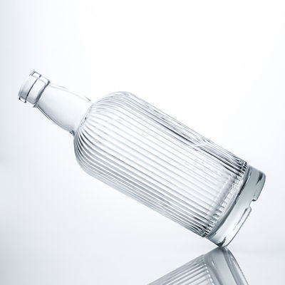 750 ml Bouteille en verre ronde à bande et bouchon pour le rhum Vodka Whisky Tequila Gin