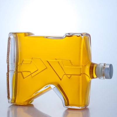750 ml bouteille de verre de flint clair en forme unique pour le gin, le rhum, le champagne, le cognac et le whisky