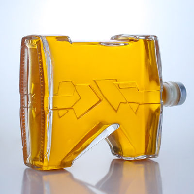 750 ml bouteille de verre de flint clair en forme unique pour le gin, le rhum, le champagne, le cognac et le whisky
