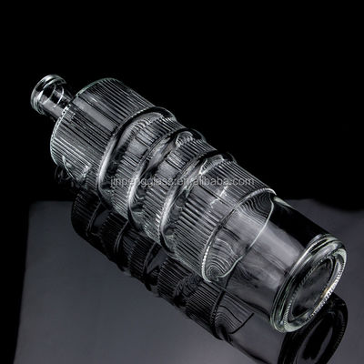Bouteille en verre en relief de luxe 750 ml 1000 ml Gin clair à la chaux Rum Champagne Tequila Bouteille de whisky au liège