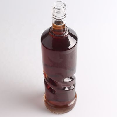 2022 Bouteille en verre en relief à fond épais, à base de silex clair pour le gin, le whisky, le rhum, la tequila, le cognac