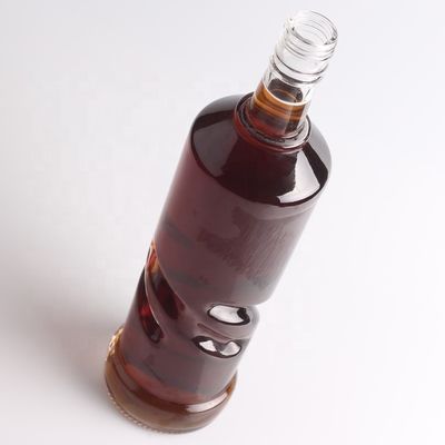 2022 Bouteille en verre en relief à fond épais, à base de silex clair pour le gin, le whisky, le rhum, la tequila, le cognac