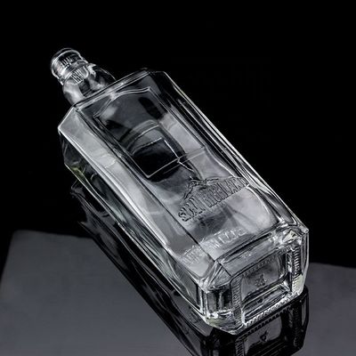 750 ml 75 cl Super Flint Carré Bouteille en verre en relief avec bouchon à vis Rum Vodka Whisky
