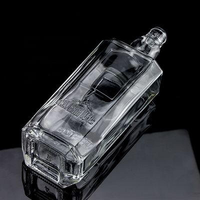 750 ml 75 cl Super Flint Carré Bouteille en verre en relief avec bouchon à vis Rum Vodka Whisky
